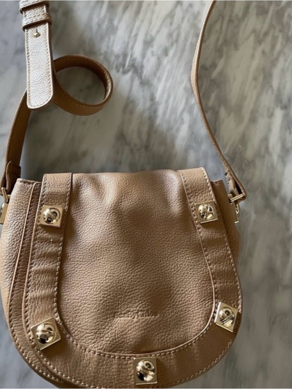 Chloe Tan Blush Leather Crossbody Saddle Bag with Gold Hardware